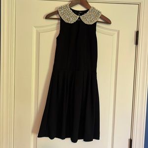 Aqua small black pleated keyhole dress with beaded collar